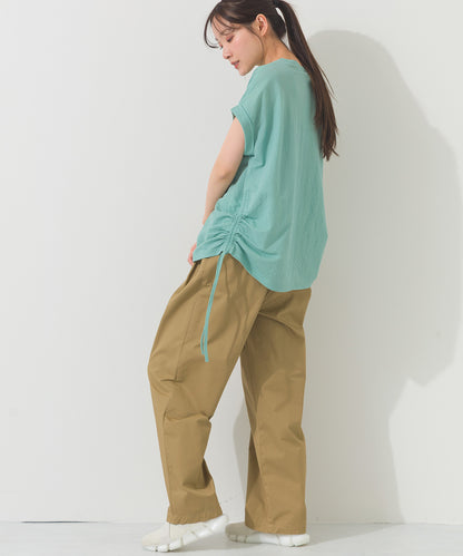 【OMNES】接触冷感 サイドギャザー半袖Tシャツ【261W430OMN020】