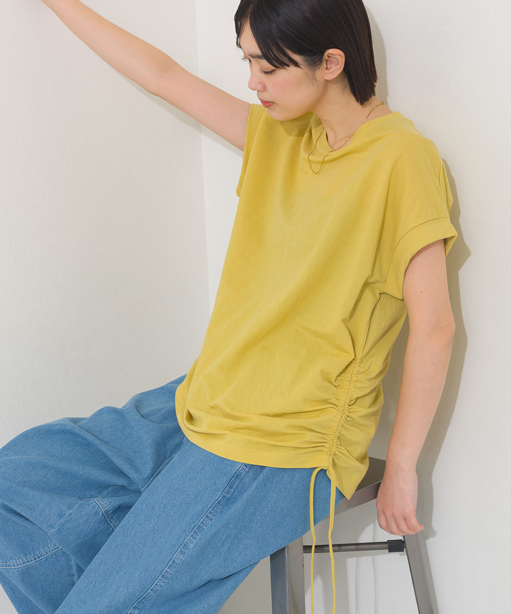 【OMNES】接触冷感 サイドギャザー半袖Tシャツ【261W430OMN020】