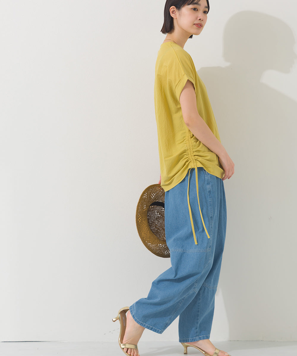 【OMNES】接触冷感 サイドギャザー半袖Tシャツ【261W430OMN020】