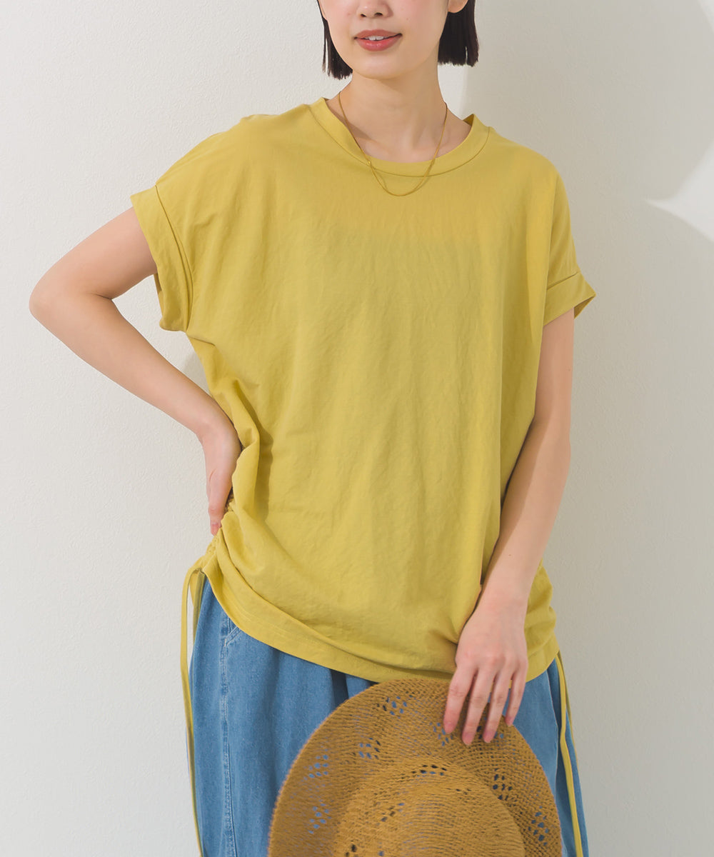 【OMNES】接触冷感 サイドギャザー半袖Tシャツ【261W430OMN020】
