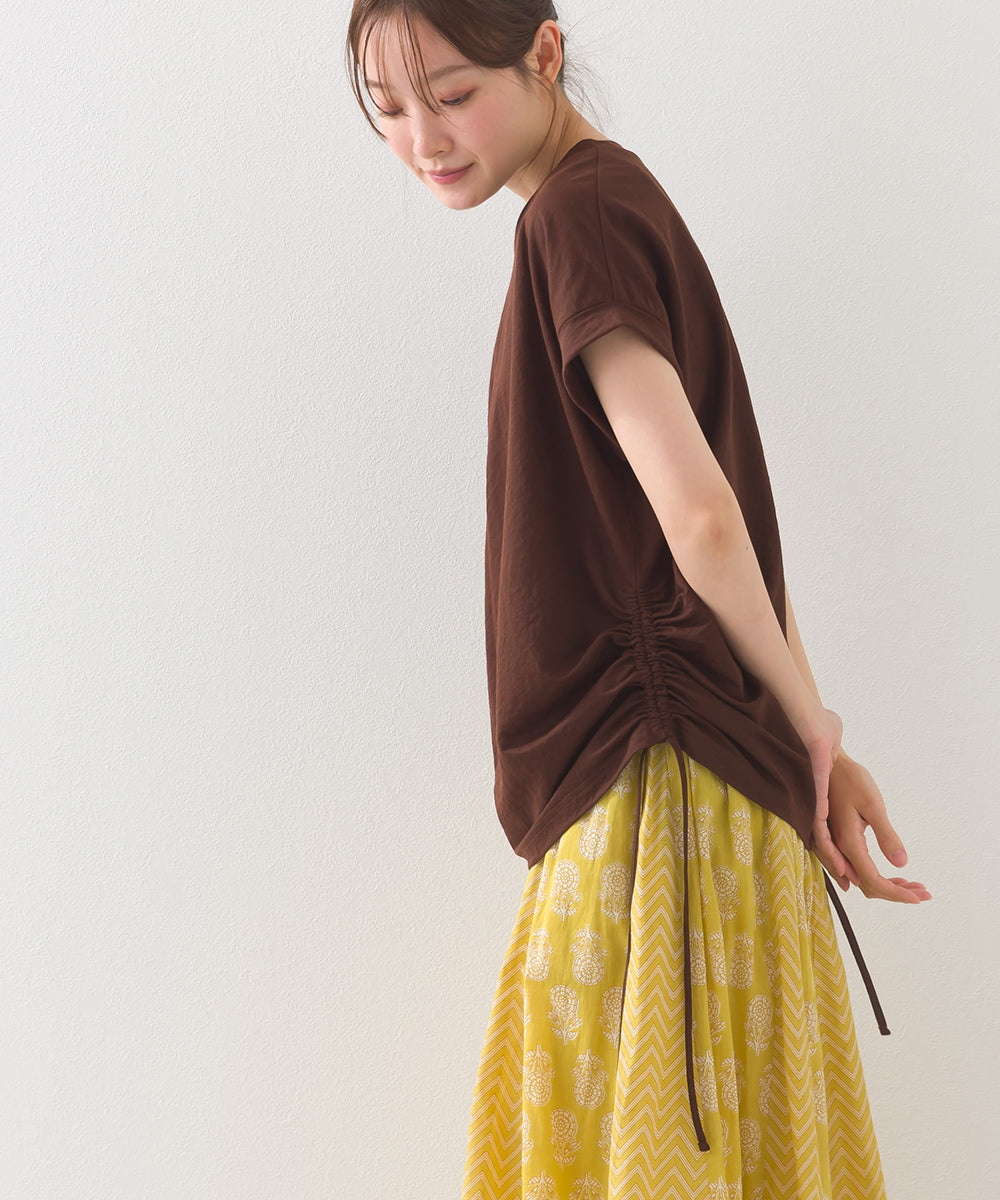 【OMNES】接触冷感 サイドギャザー半袖Tシャツ【261W430OMN020】
