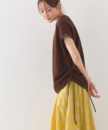 【OMNES】接触冷感 サイドギャザー半袖Tシャツ【261W430OMN020】