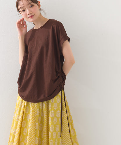 【OMNES】接触冷感 サイドギャザー半袖Tシャツ【261W430OMN020】
