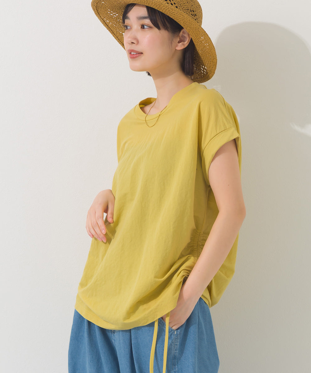 【OMNES】接触冷感 サイドギャザー半袖Tシャツ【261W430OMN020】