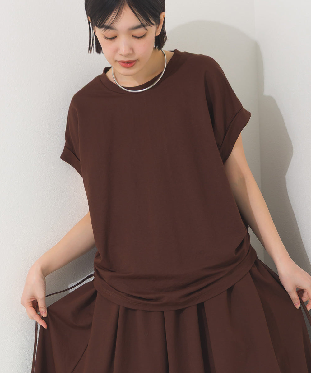 【OMNES】接触冷感 サイドギャザー半袖Tシャツ【261W430OMN020】