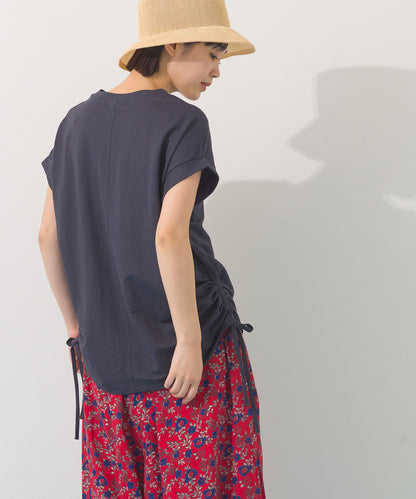 【OMNES】接触冷感 サイドギャザー半袖Tシャツ【261W430OMN020】