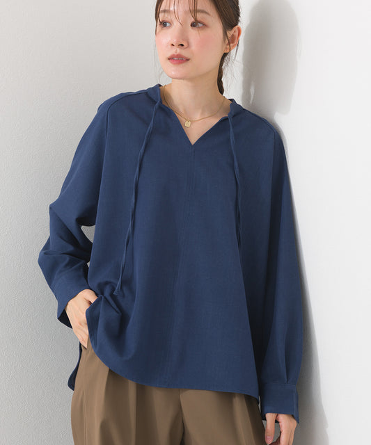 【OMNES】デニムライク カフタンボリューム袖ブラウス 花粉リリース付【261W435OMN032】