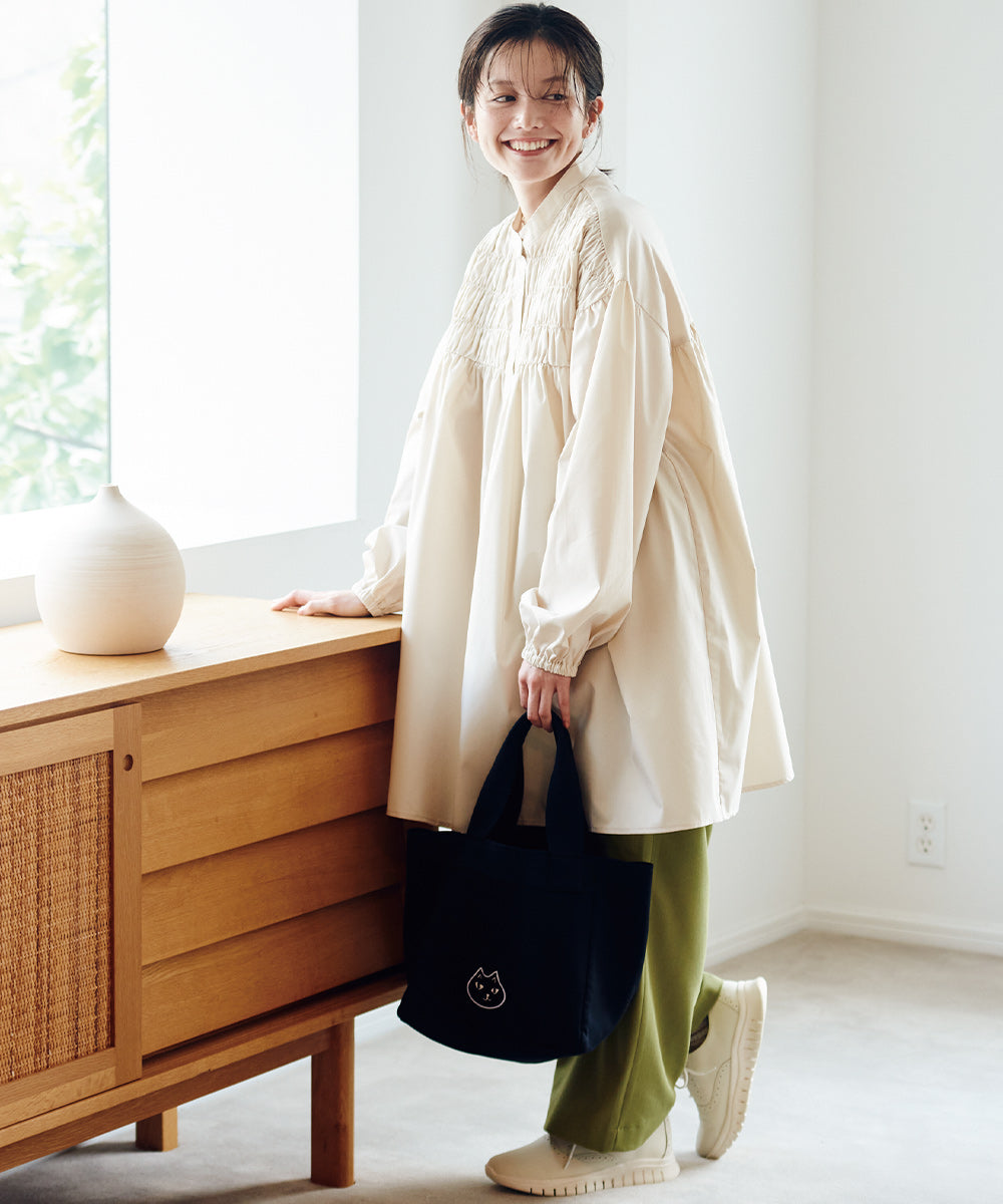 【OMNES】ポプリンフロントシャーリング プルオーバー チュニック 長袖シャツブラウス【253W435OMN104】