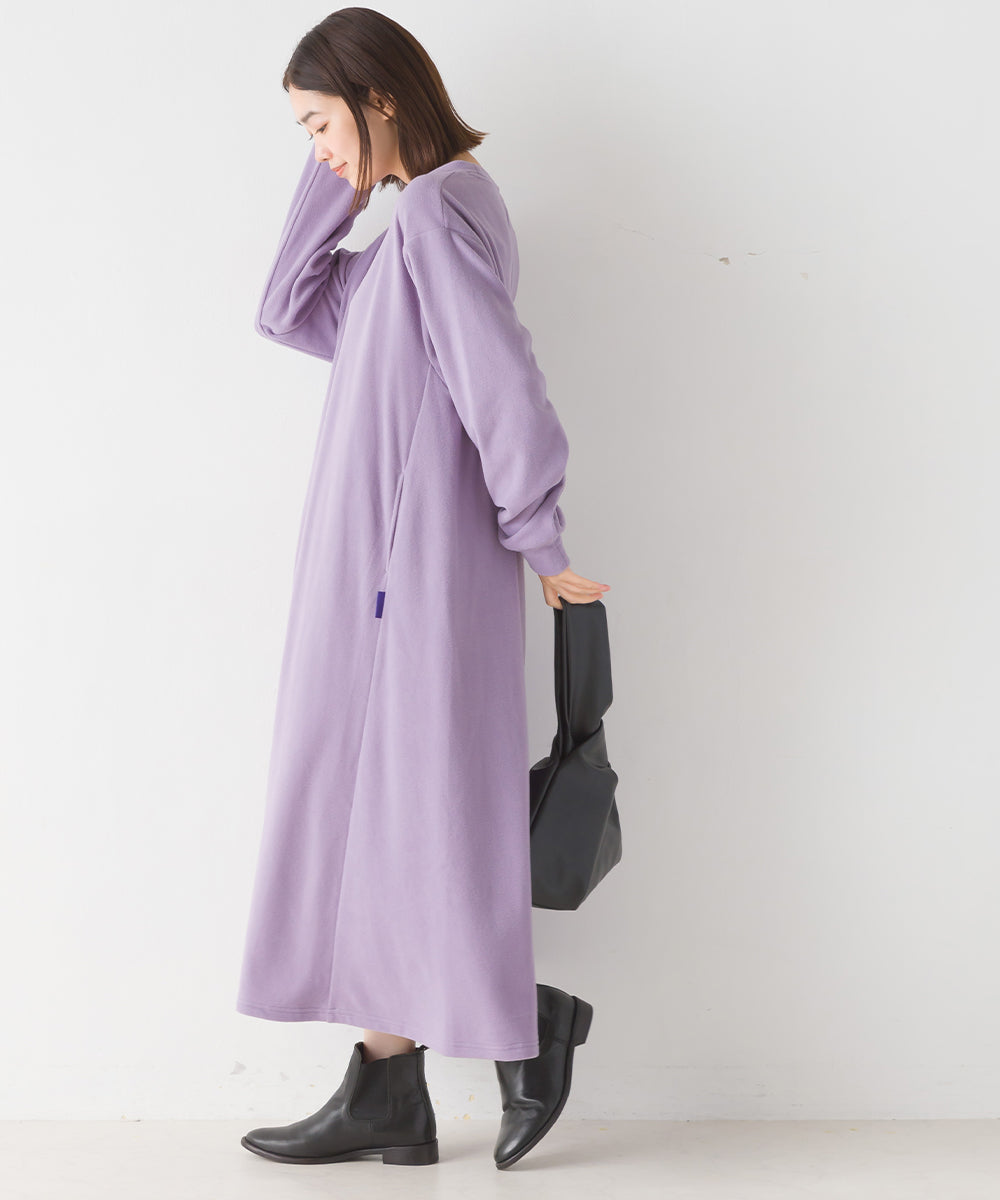 【OMNES PURPLE LABEL】ふわ軽静電気防止 マイクロフリース フレアワンピース長袖【6123-9105】