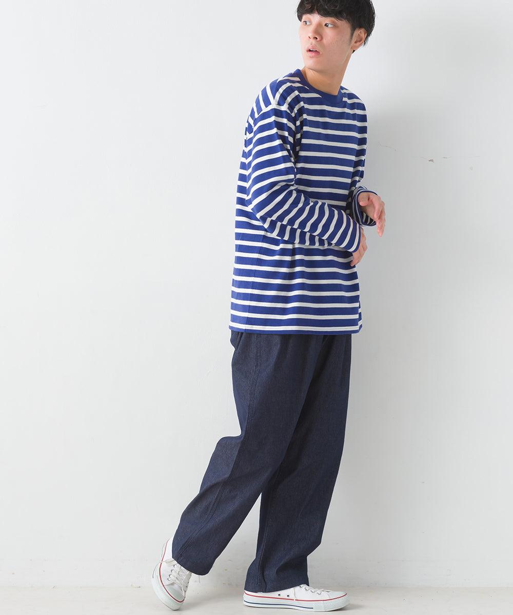 【OMNES PURPLE LABEL】メンズ 10番単ボーダー長袖Tシャツ【6124-5481】