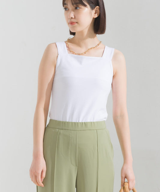 【OMNES PURPLE LABEL】コットンベア天竺 チラ見え防止スクエアネックタンクトップ【6124-5498】