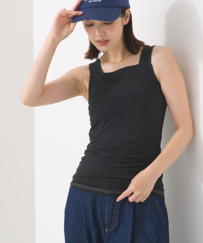【OMNES PURPLE LABEL】コットンベア天竺 チラ見え防止スクエアネックタンクトップ【6124-5498】