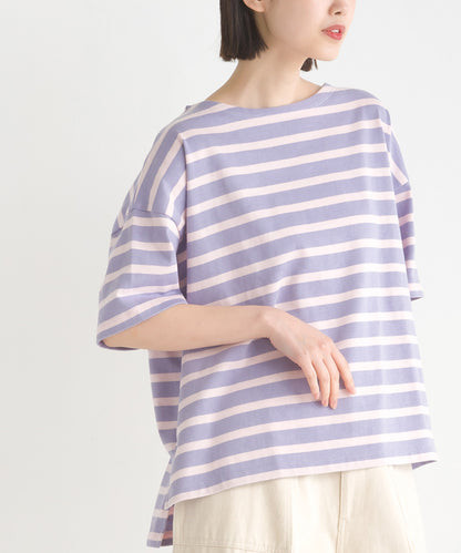 【OMNES PURPLE LABEL】10番単ボーダーワイドシルエット半袖プルオーバー【6124-5503】