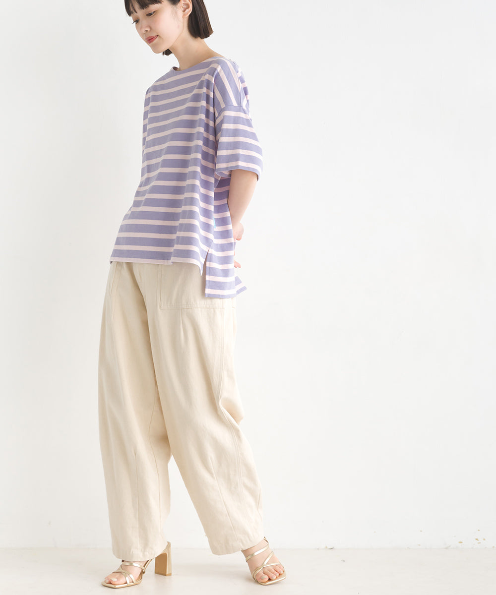 【OMNES PURPLE LABEL】10番単ボーダーワイドシルエット半袖プルオーバー【6124-5503】