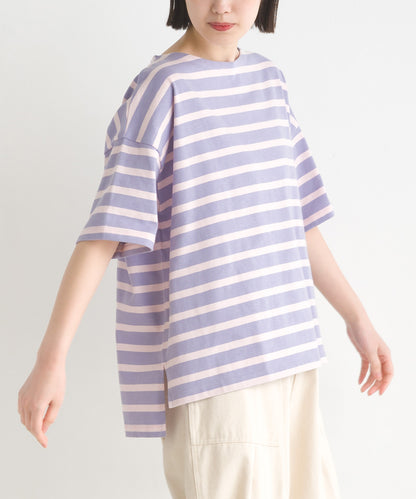 【OMNES PURPLE LABEL】10番単ボーダーワイドシルエット半袖プルオーバー【6124-5503】