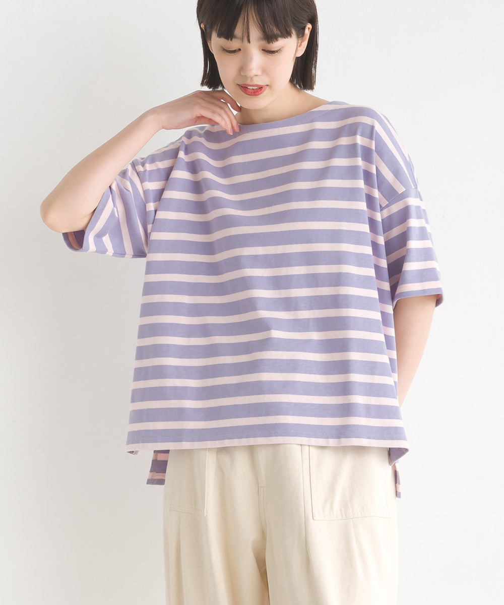 【OMNES PURPLE LABEL】10番単ボーダーワイドシルエット半袖プルオーバー【6124-5503】