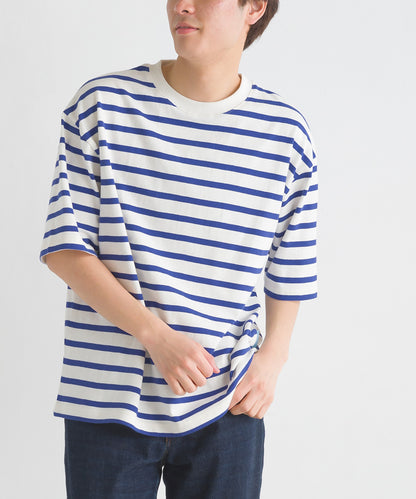 【OMNES PURPLE LABEL】メンズ 10番単ボーダー半袖Tシャツ【6124-5505】