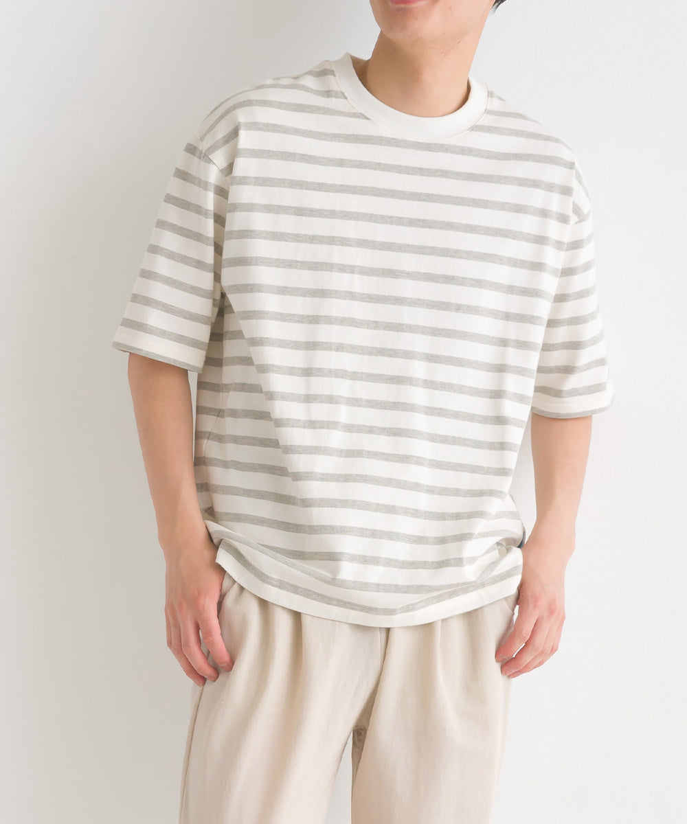 【OMNES PURPLE LABEL】メンズ 10番単ボーダー半袖Tシャツ【6124-5505】