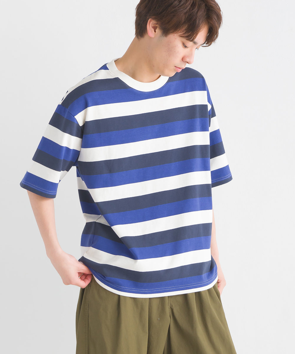 【OMNES PURPLE LABEL】メンズ 10番単ボーダー半袖Tシャツ【6124-5505】