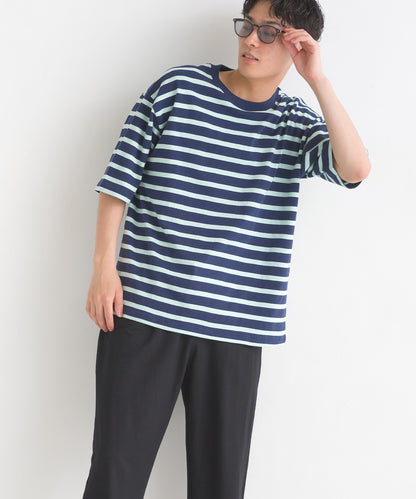 【OMNES PURPLE LABEL】メンズ 10番単ボーダー半袖Tシャツ【6124-5505】