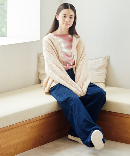 【OMNES】ローゲージジャガードドロップショルダーボレロニットカーディガン【253W427OMN060】