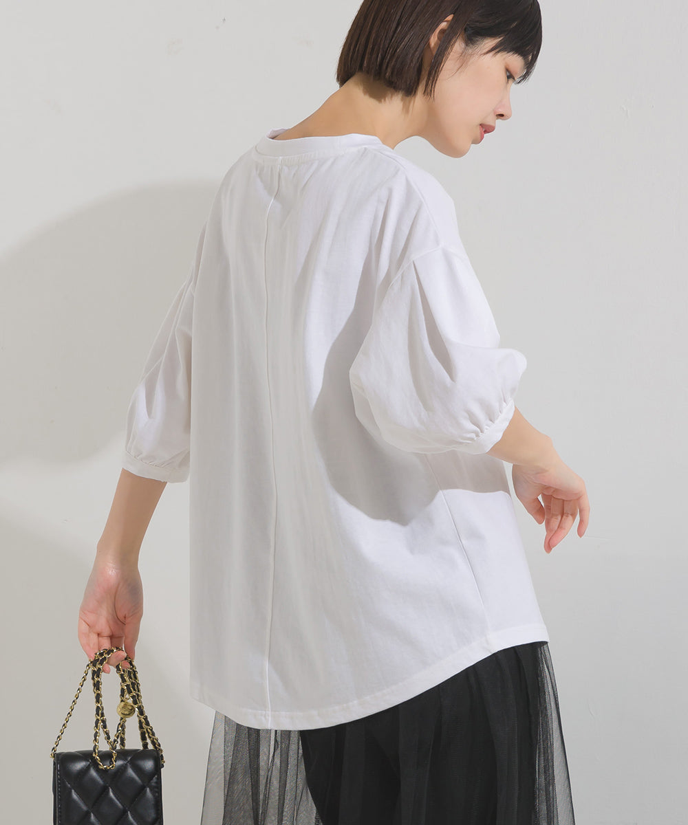 【OMNES】超撥水加工 タックボリューム半袖Tシャツ【7122-5300】