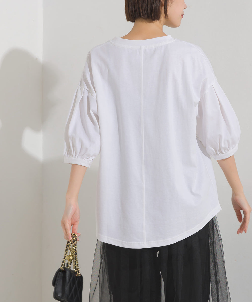 【OMNES】超撥水加工 タックボリューム半袖Tシャツ【7122-5300】