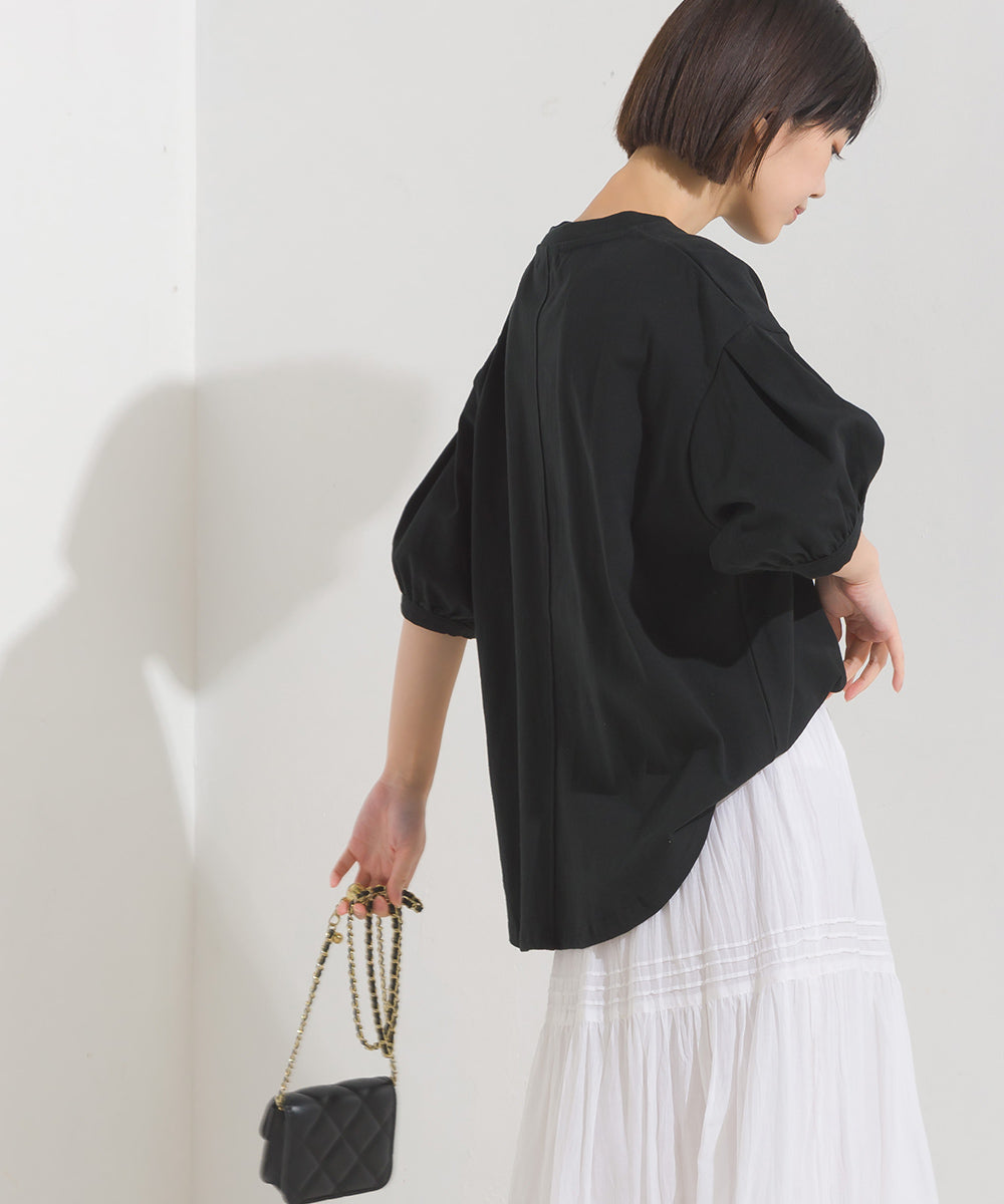 【OMNES】超撥水加工 タックボリューム半袖Tシャツ【7122-5300】