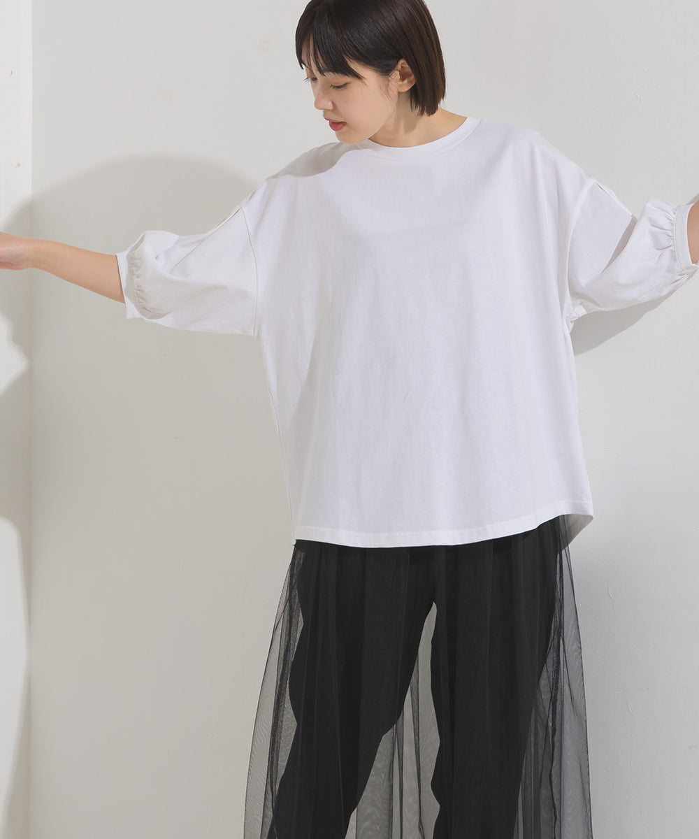 【OMNES】超撥水加工 タックボリューム半袖Tシャツ【7122-5300】