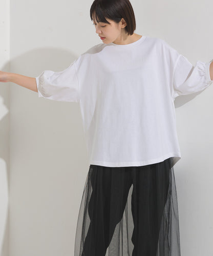 【OMNES】超撥水加工 タックボリューム半袖Tシャツ【7122-5300】