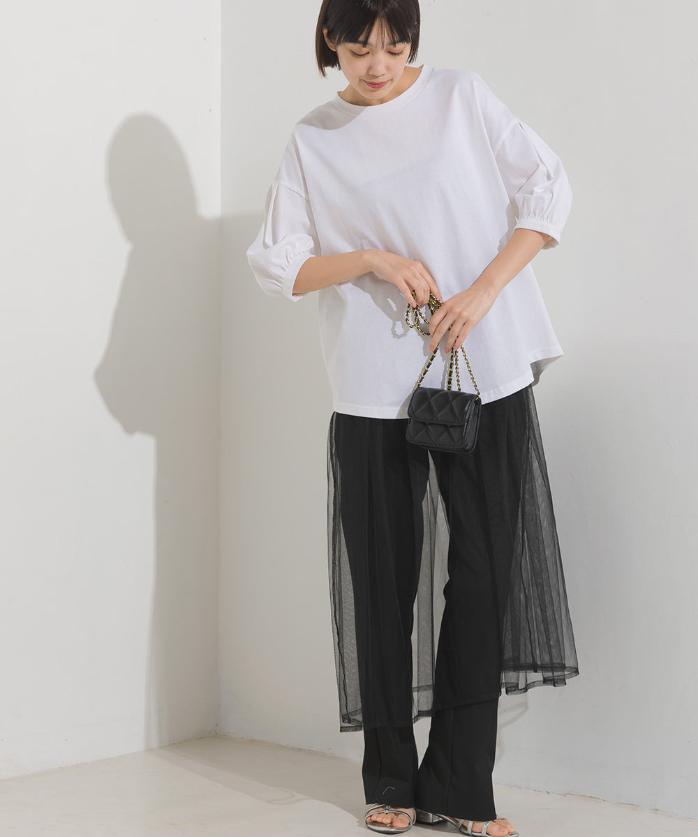 【OMNES】超撥水加工 タックボリューム半袖Tシャツ【7122-5300】