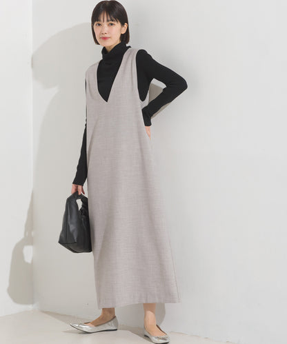 【OMNES】ストレッチ杢Vネックワンピース【7122-9073】