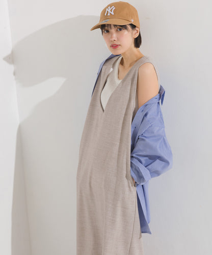 【OMNES】ストレッチ杢Vネックワンピース【7122-9073】