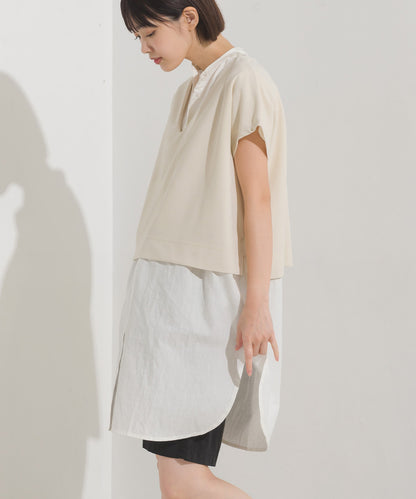 【OMNES】梨地 レイヤードシャツセットフレンチスリーブワンピース【7122-9078】