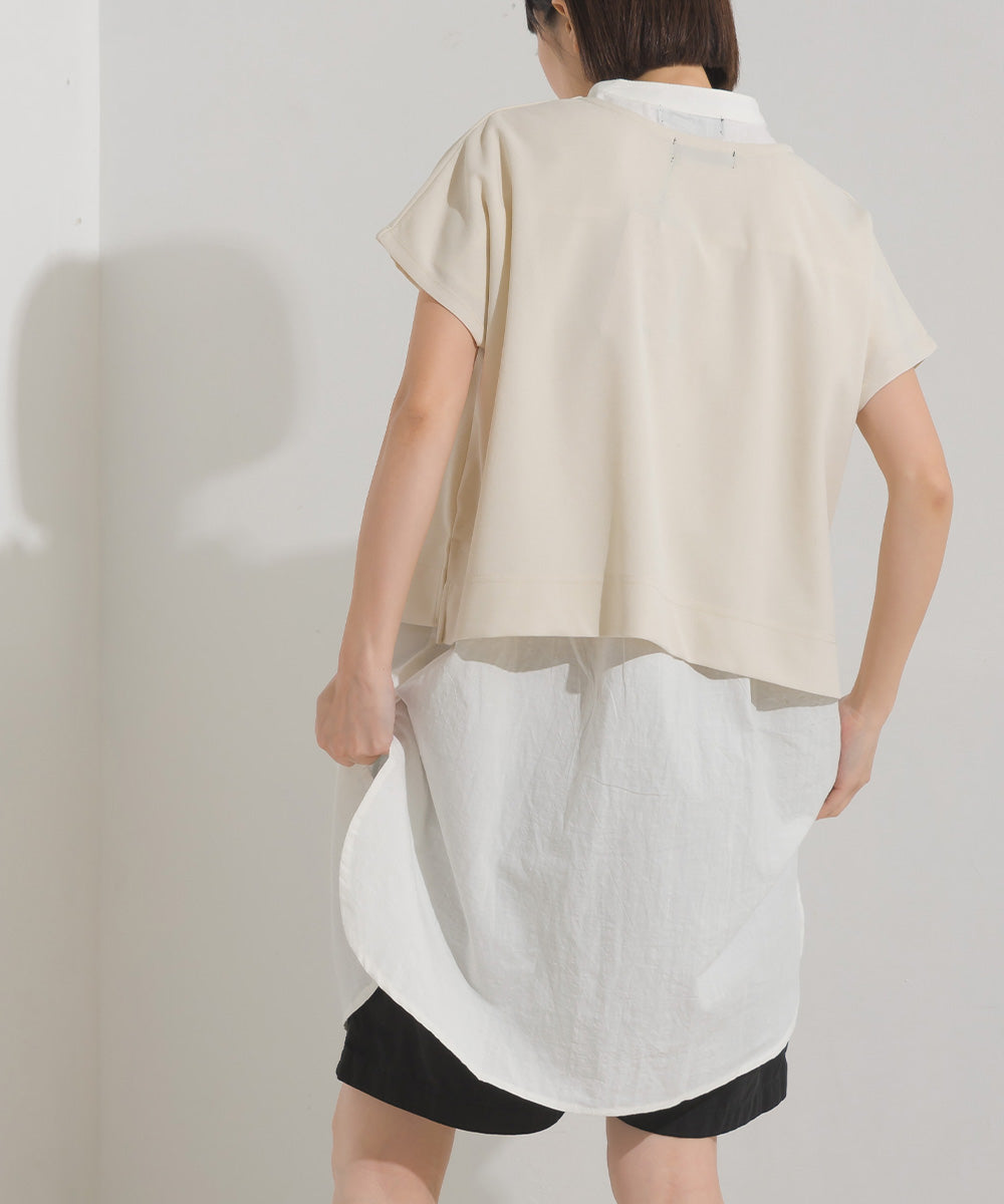 【OMNES】梨地 レイヤードシャツセットフレンチスリーブワンピース【7122-9078】
