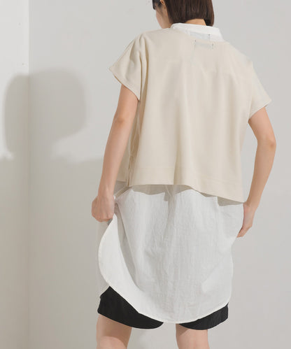 【OMNES】梨地 レイヤードシャツセットフレンチスリーブワンピース【7122-9078】