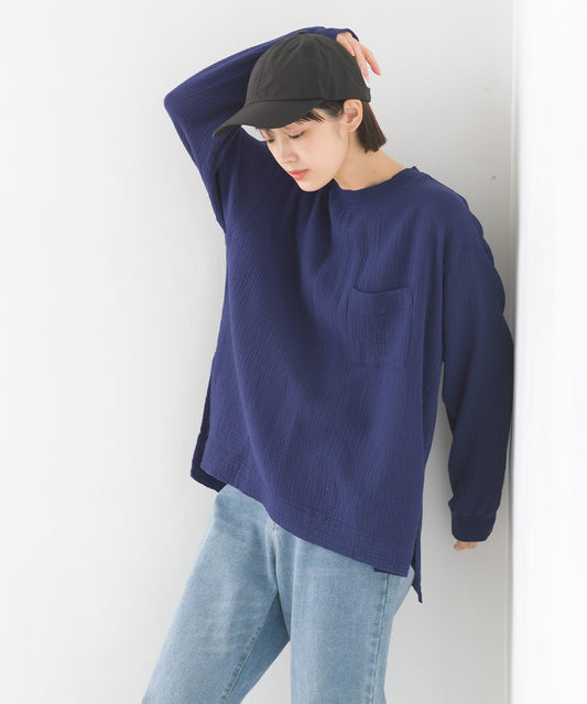【OMNES】ダブルガーゼ ポケット付き長袖Tシャツ【7123-4182】
