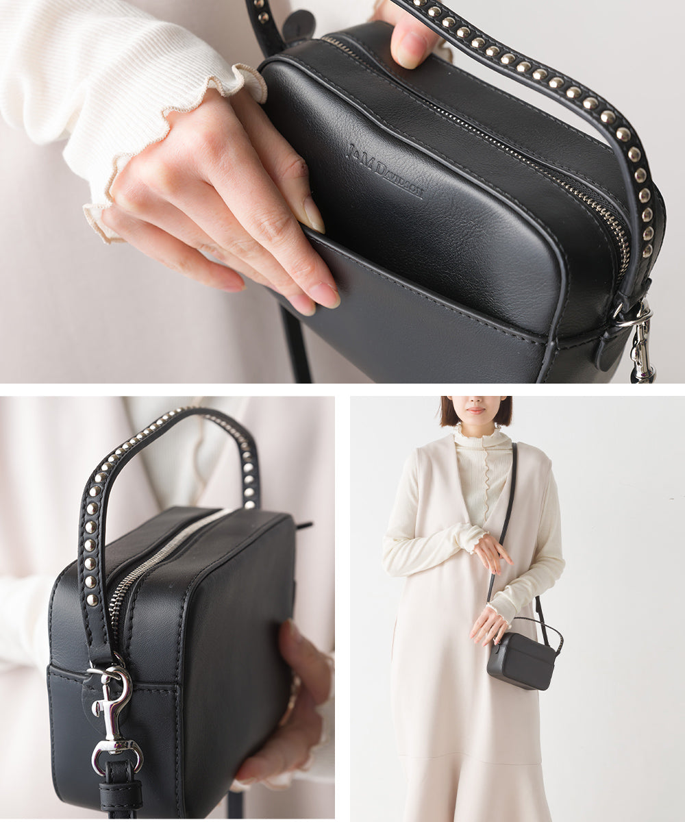【J&M DAVIDSON】ジェイアンドエム デヴィッドソン TOP HANDLE PEBBLE MINI トップ ハンドル ぺブル ミニ スタッズ 横型ポシェット ショルダーバッグ ハンドバッグ SFLW-1XX-SCXX SLLF-0XX-SCXX 並行輸入品【9902-22018】