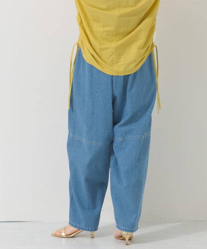 【OMNES】ウォッシュ加工切替バレルレッグデニムパンツ【A420003OMN】