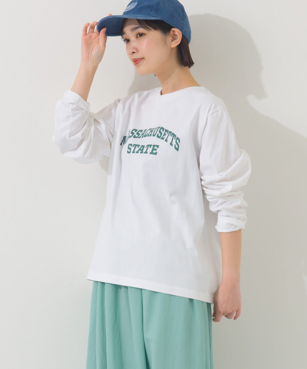 【OMNES】ロゴプリント長袖Tシャツ Massachusetts【A450005OMN】