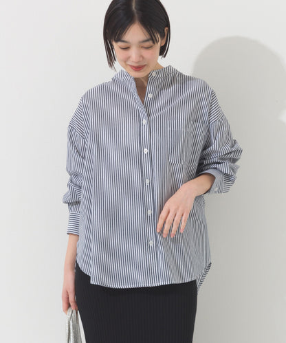 【OMNES】オーバーサイズバンドカラーストライプ長袖シャツ【A450012OMN】