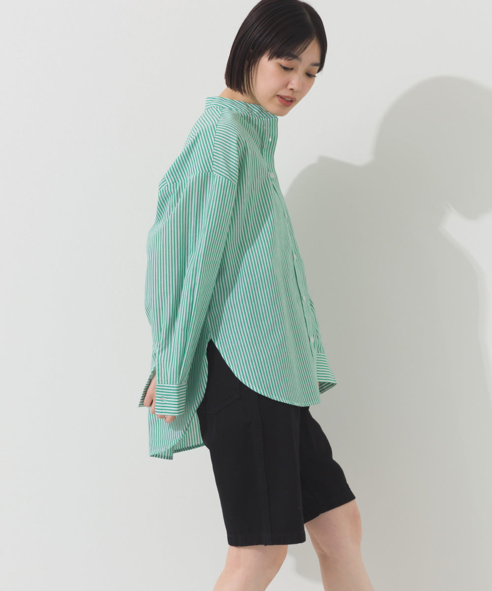 【OMNES】オーバーサイズバンドカラーストライプ長袖シャツ【A450012OMN】