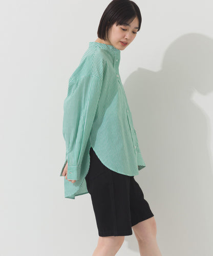 【OMNES】オーバーサイズバンドカラーストライプ長袖シャツ【A450012OMN】