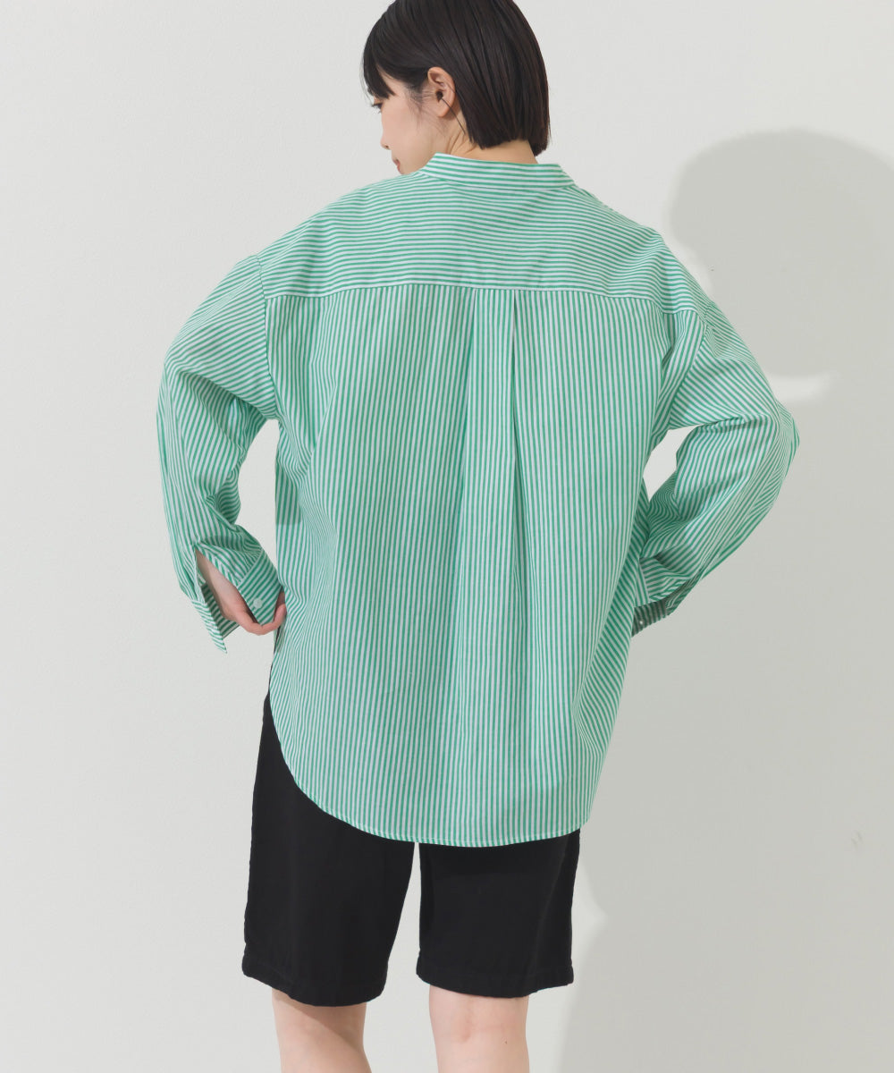 【OMNES】オーバーサイズバンドカラーストライプ長袖シャツ【A450012OMN】