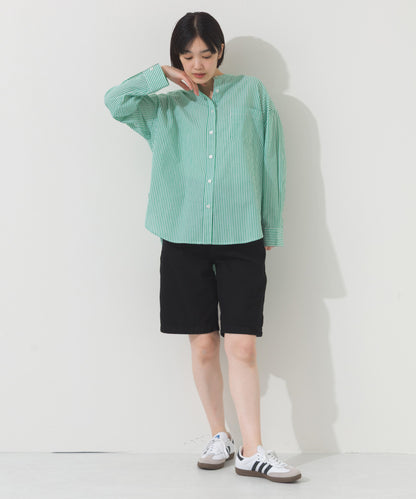 【OMNES】オーバーサイズバンドカラーストライプ長袖シャツ【A450012OMN】