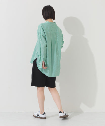 【OMNES】オーバーサイズバンドカラーストライプ長袖シャツ【A450012OMN】