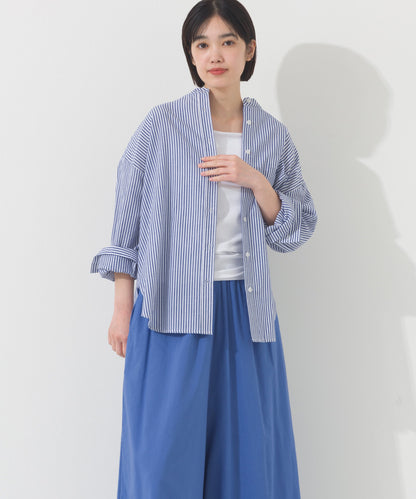 【OMNES】オーバーサイズバンドカラーストライプ長袖シャツ【A450012OMN】