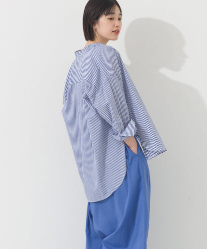 【OMNES】オーバーサイズバンドカラーストライプ長袖シャツ【A450012OMN】