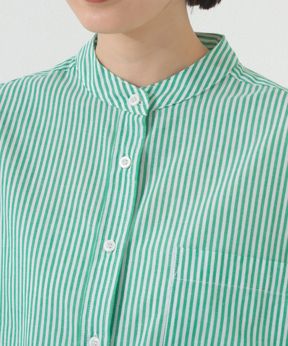【OMNES】オーバーサイズバンドカラーストライプ長袖シャツ【A450012OMN】