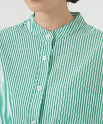 【OMNES】オーバーサイズバンドカラーストライプ長袖シャツ【A450012OMN】